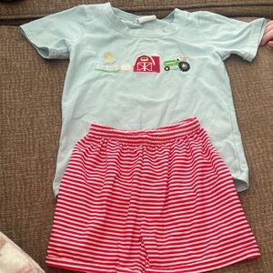 Kids Farm-Themed Set - Light Blue and Red Stripes Boutique